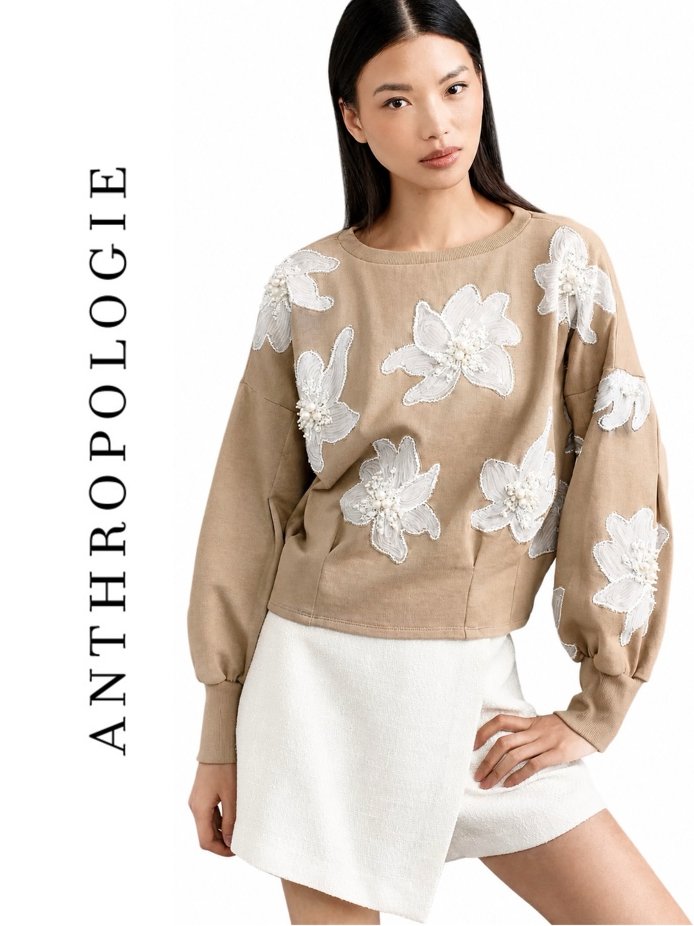 Anthropologie Ollari Deco Floral Embellished Pullover